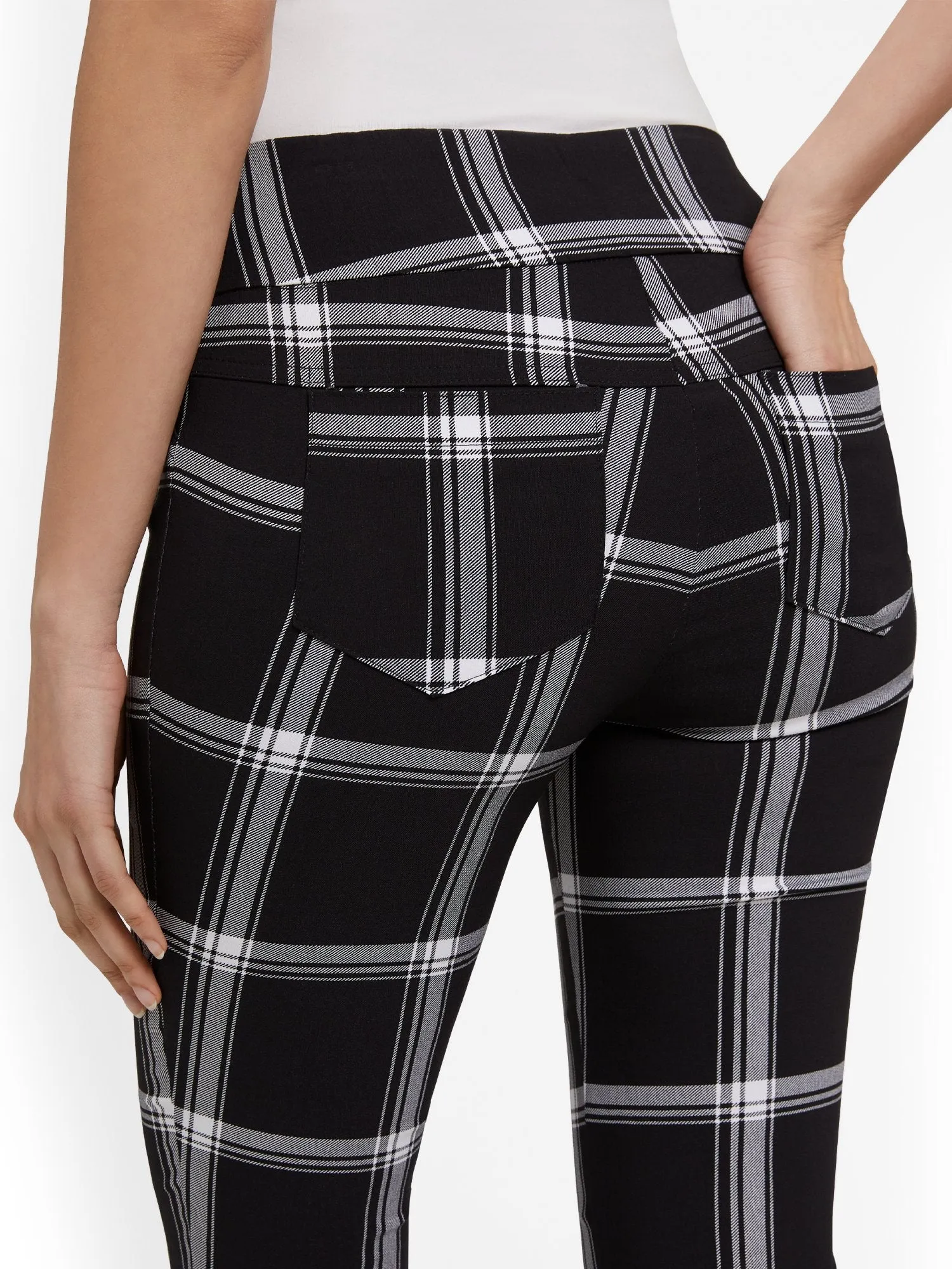 Petite Whitney High-Waisted Pull-On Slim-Leg Capri Pant - Check-Print