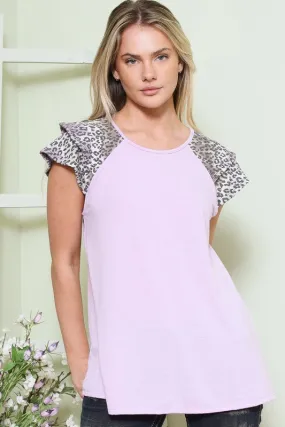 Plus Solid Leopard Contrast Short Sleeve Top