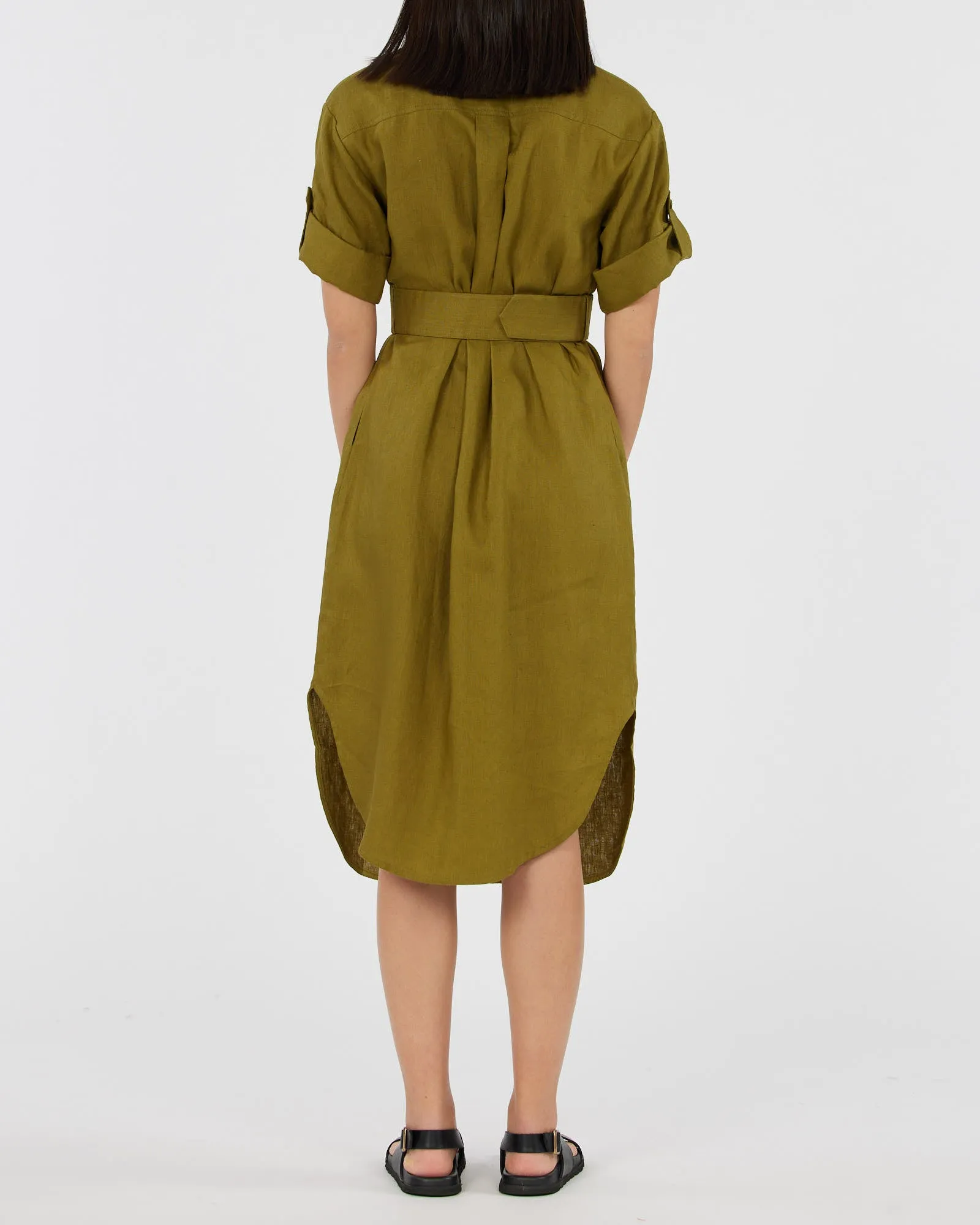 Provence Linen Shirt Dress - Olive