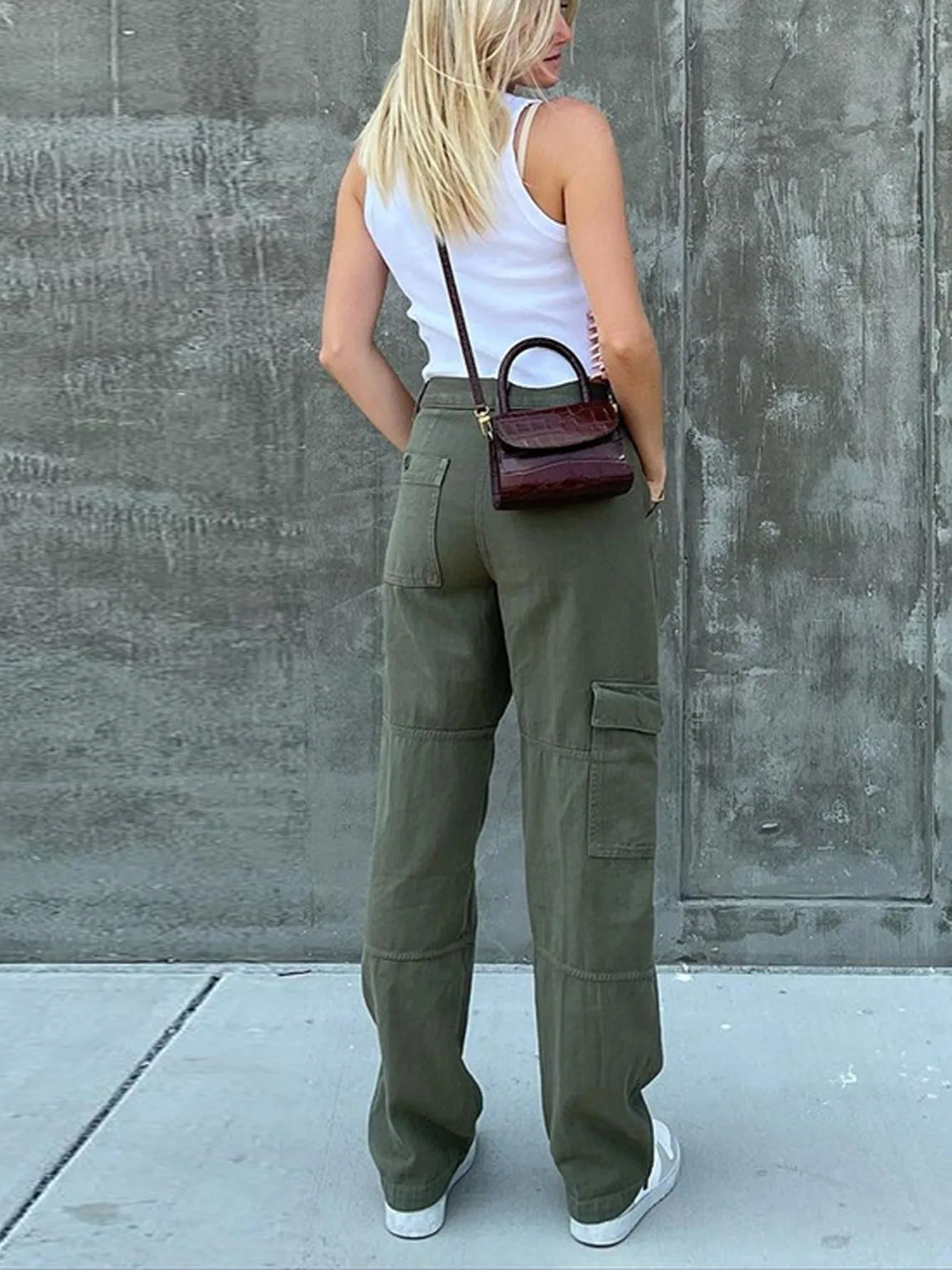 Purpdrank Wide Leg One Side Square Pocket Cargo Pants, Denim Loose Baggy Fit Straight Legs Trousers, Y2K Kpop Vintage Style Women's Jeans