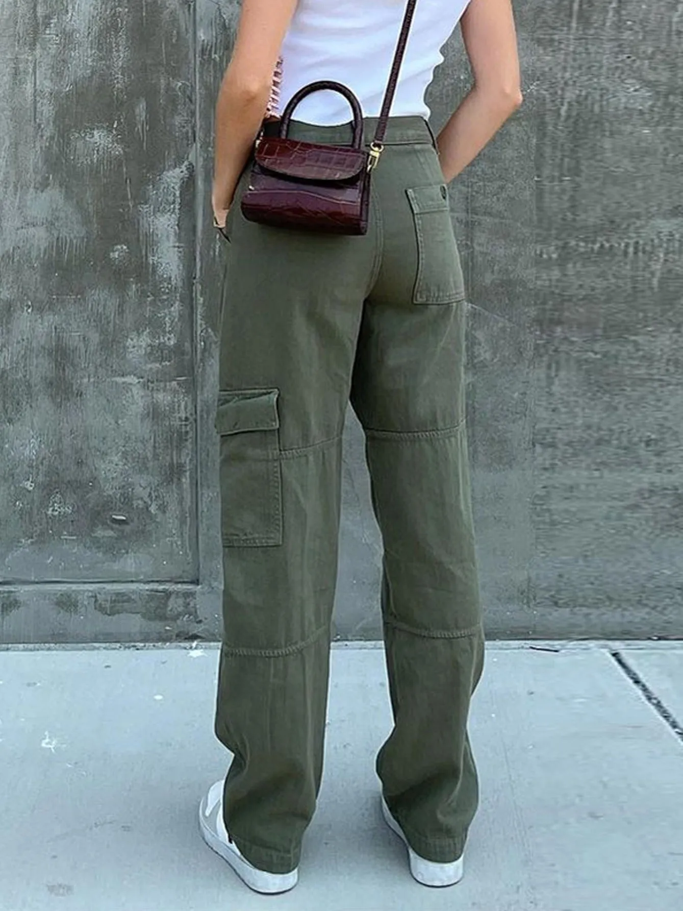 Purpdrank Wide Leg One Side Square Pocket Cargo Pants, Denim Loose Baggy Fit Straight Legs Trousers, Y2K Kpop Vintage Style Women's Jeans