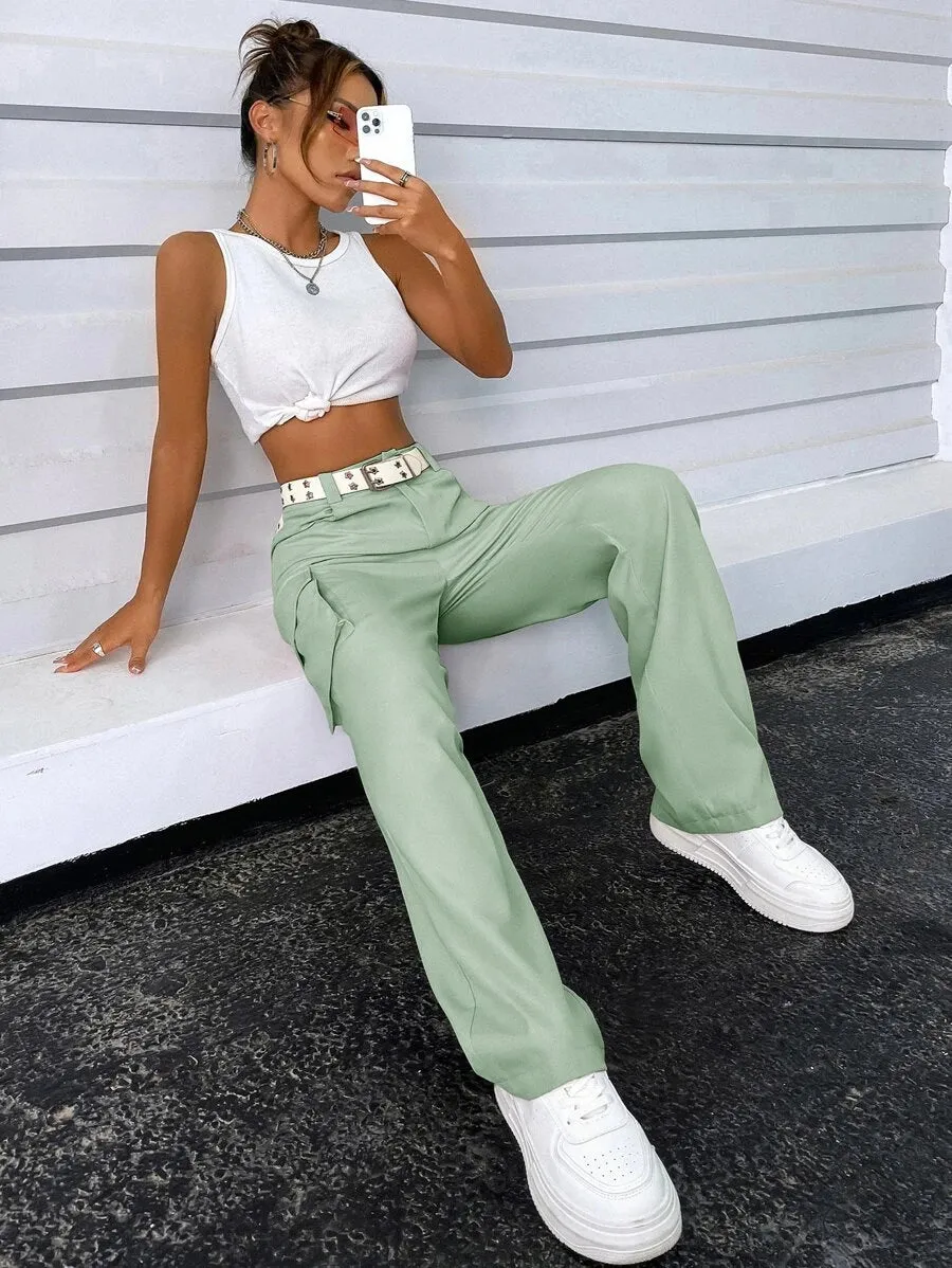 Solid Flap Pocket Side Cargo Pants
