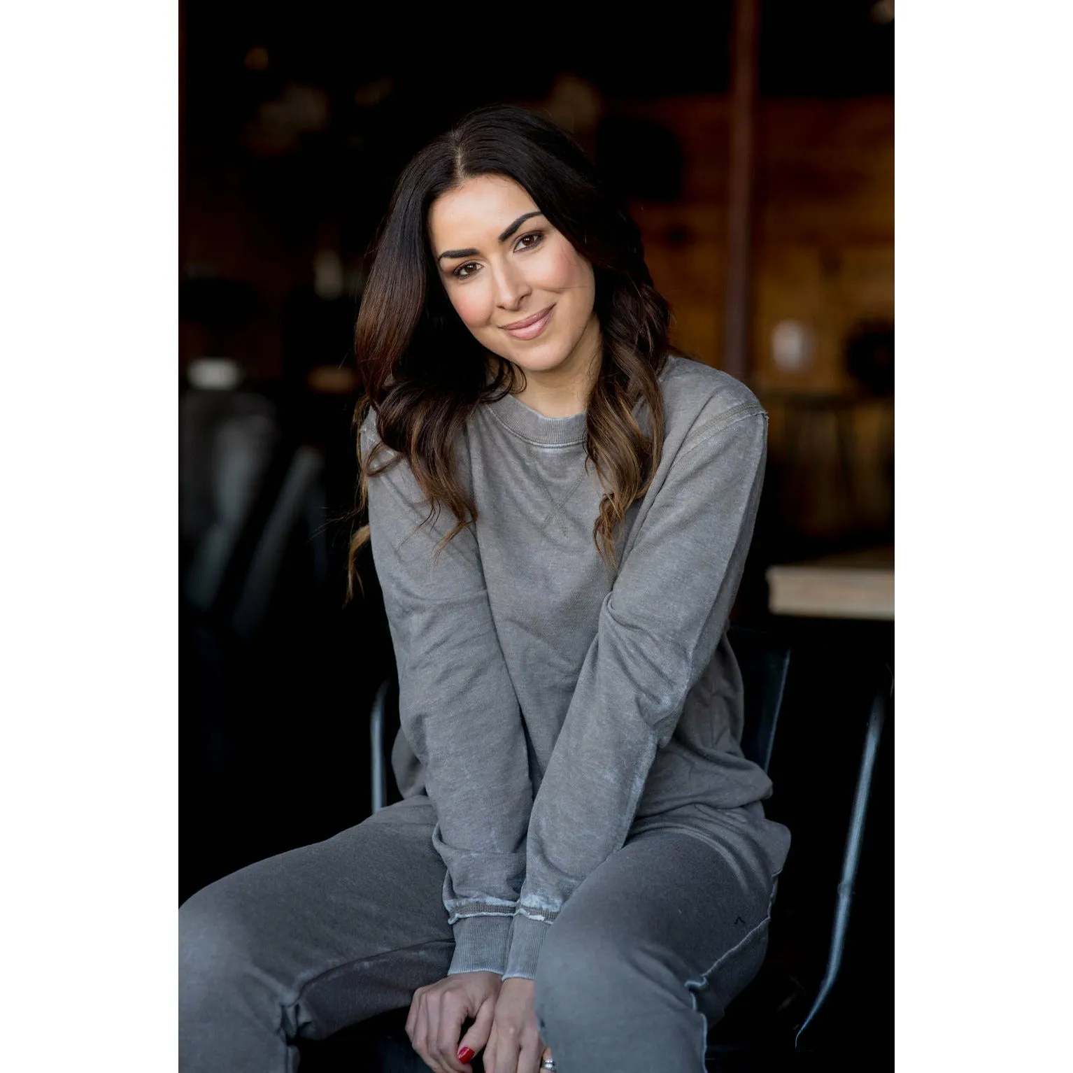 Solid Lounge Long Sleeve Sweatshirt - Mocha