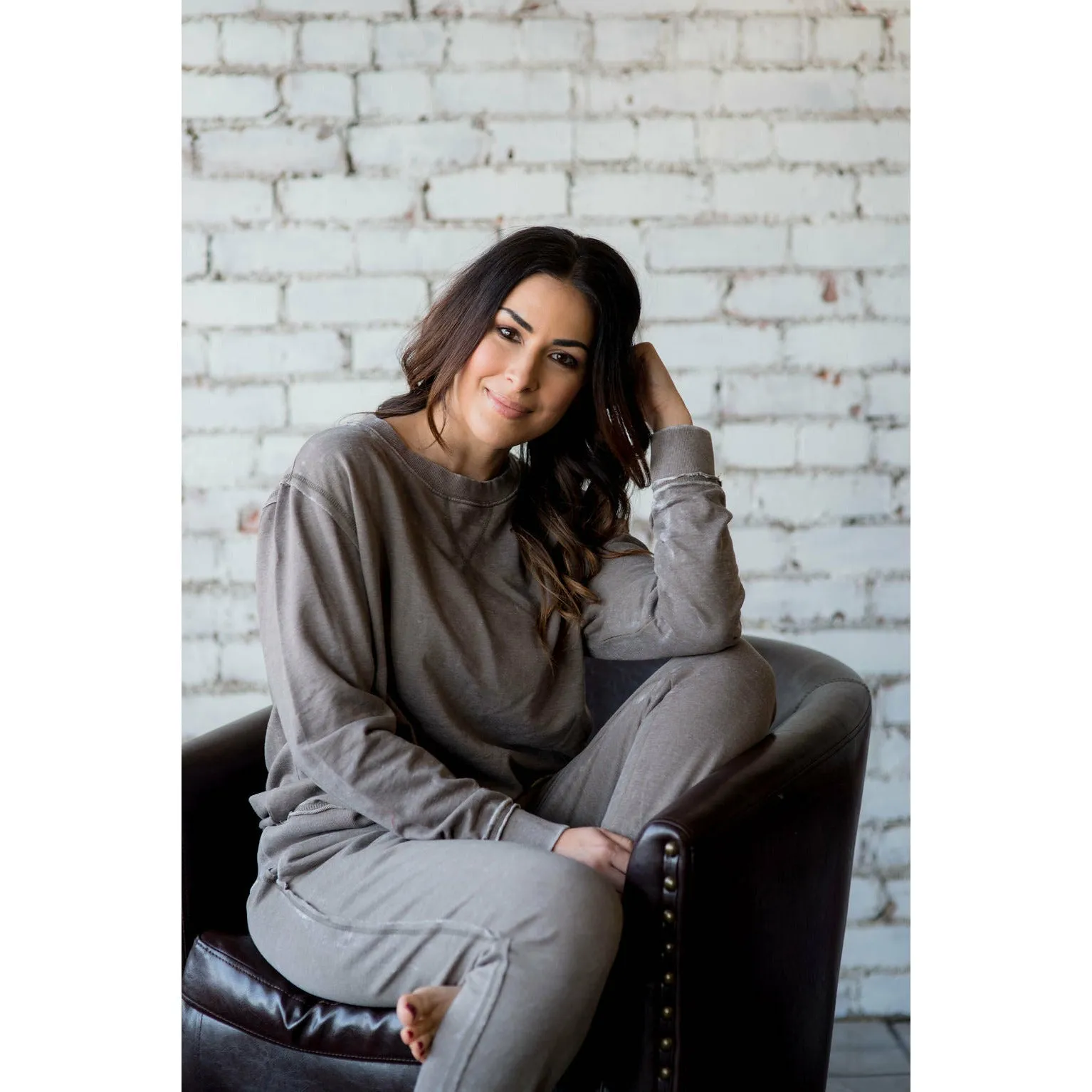 Solid Lounge Long Sleeve Sweatshirt - Mocha
