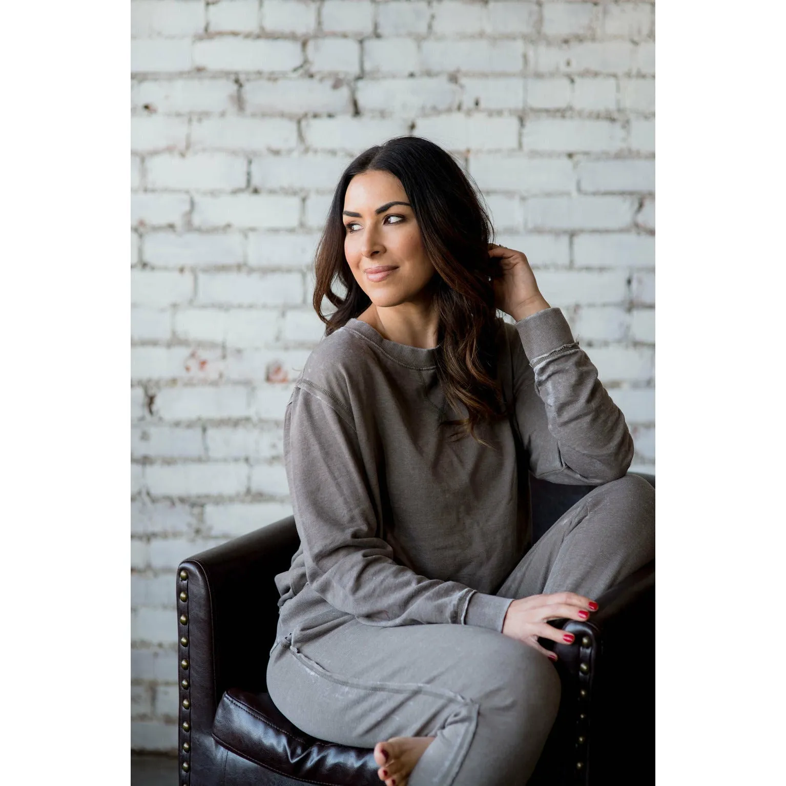 Solid Lounge Long Sleeve Sweatshirt - Mocha