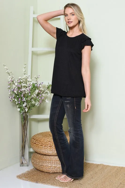 Solid Textured Knit Short Sleeve Tiered Top
