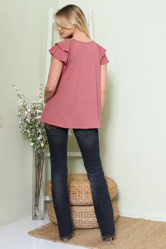 Solid Textured Knit Short Sleeve Tiered Top
