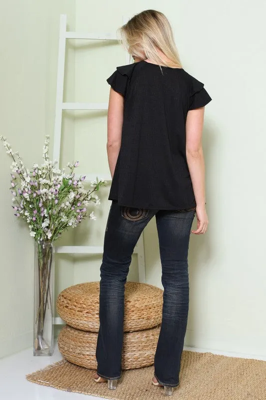 Solid Textured Knit Short Sleeve Tiered Top