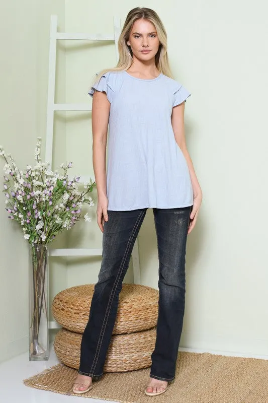 Solid Textured Knit Short Sleeve Tiered Top