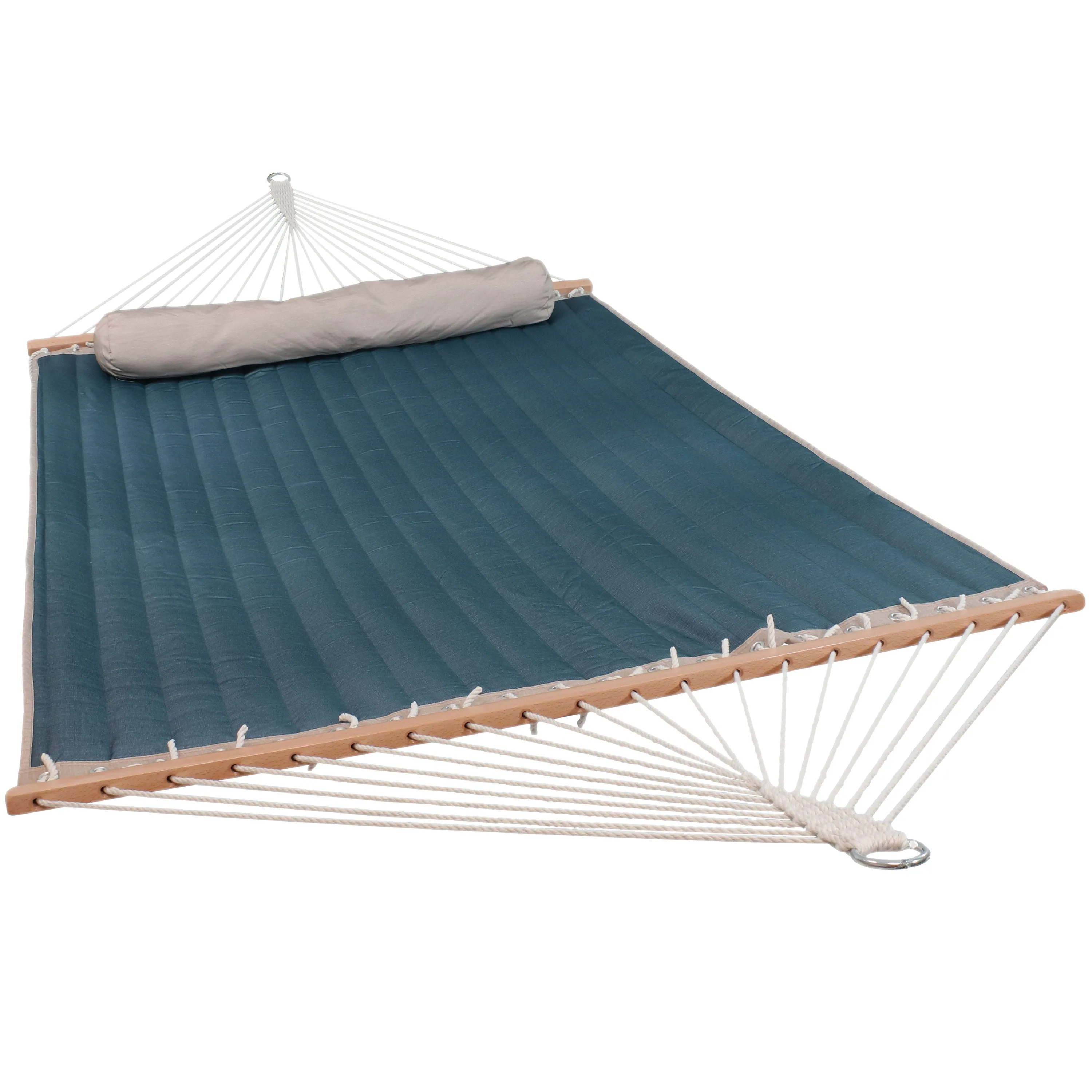 Sunnydaze 2-Person Quilted Hammock with Pillow and Stand - Tidal Wave