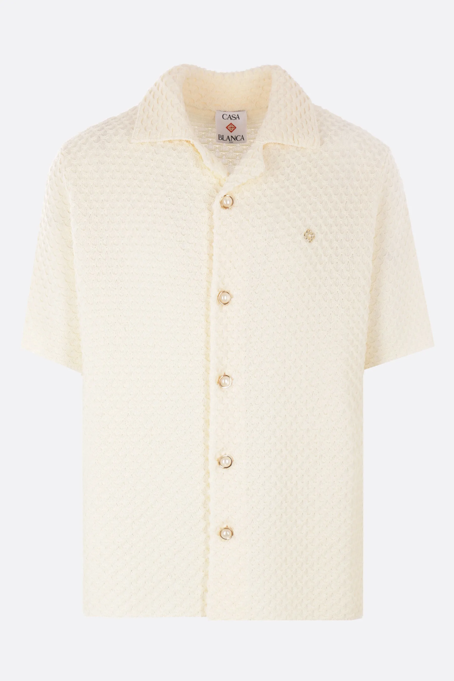 Textured Pattern Knit Bowling Shirt