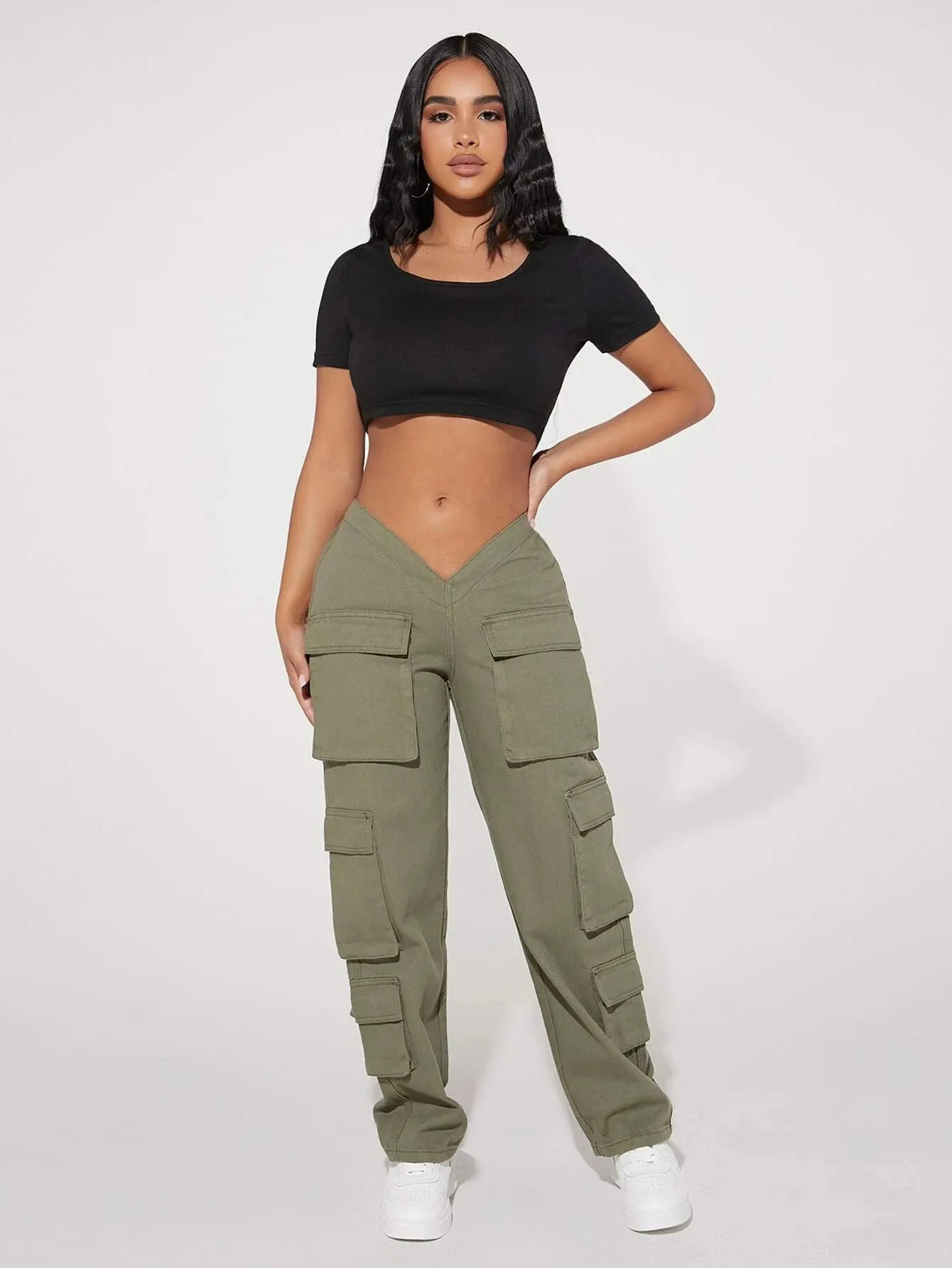 V Waist Flap Pocket Cargo Jean