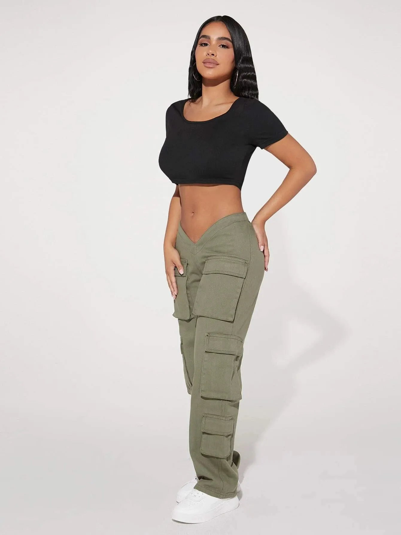 V Waist Flap Pocket Cargo Jean
