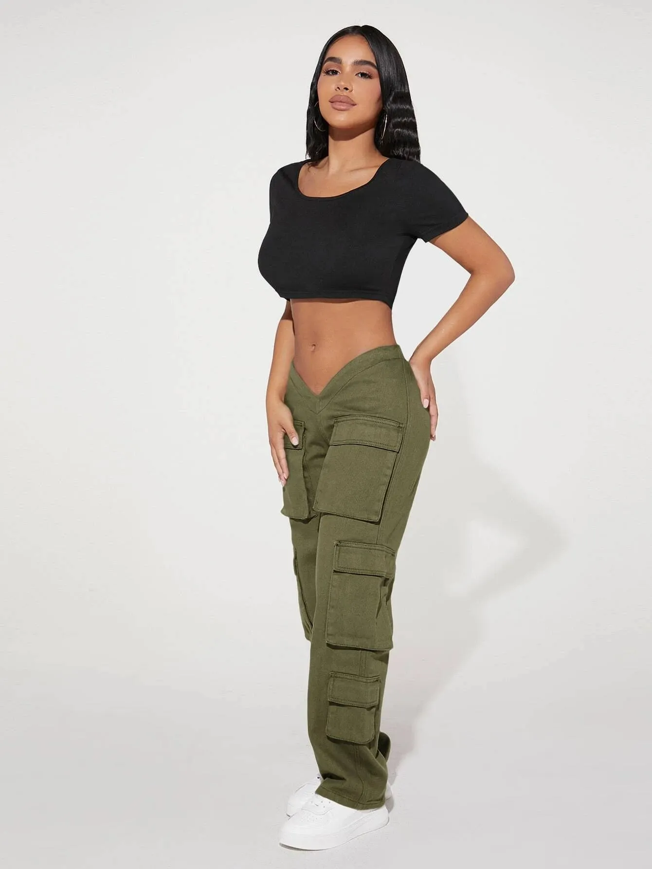 V Waist Flap Pocket Cargo Jean