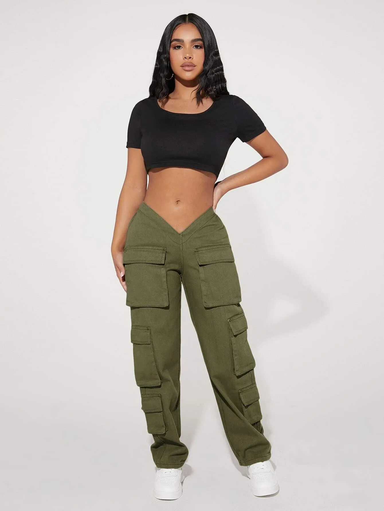 V Waist Flap Pocket Cargo Jean