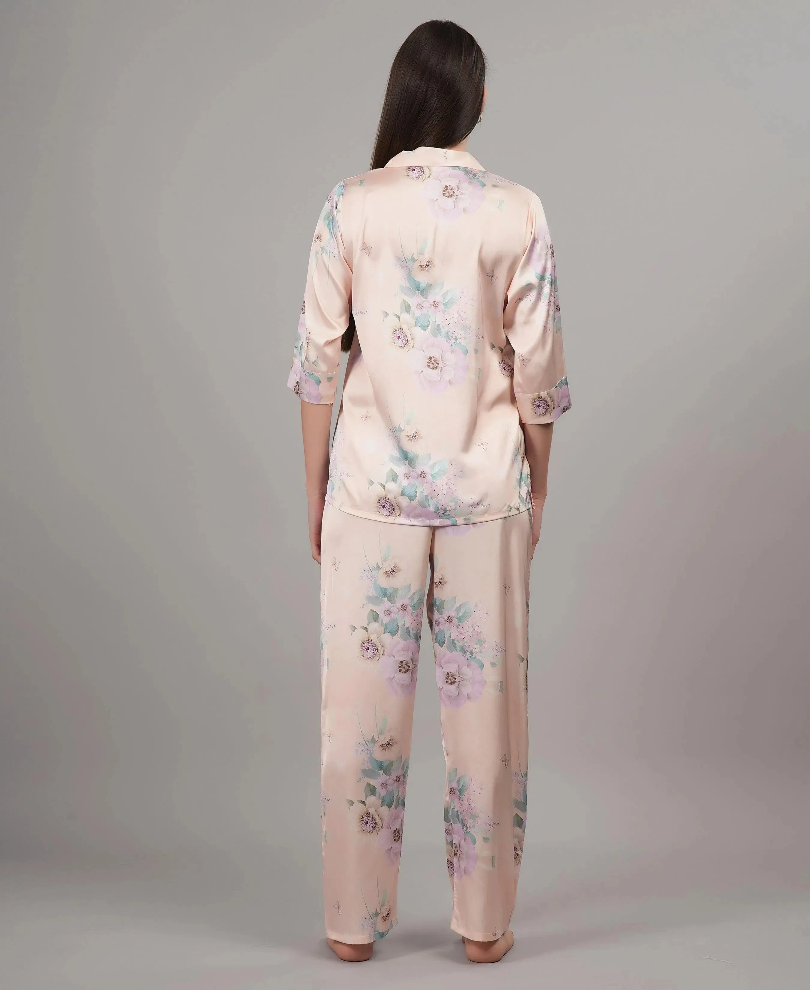 Velure Pleasant Floral Satin Print Night Suit