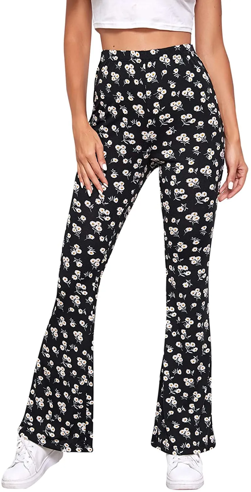 WDIRARA Women's Snakeskin High Waist Casual Flare Bell Bottom Stretch Long Pants
