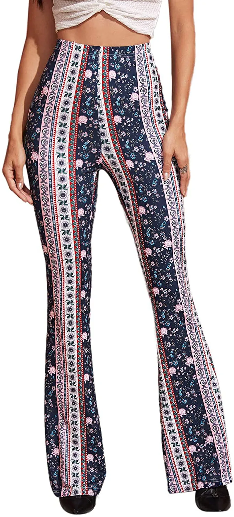 WDIRARA Women's Snakeskin High Waist Casual Flare Bell Bottom Stretch Long Pants