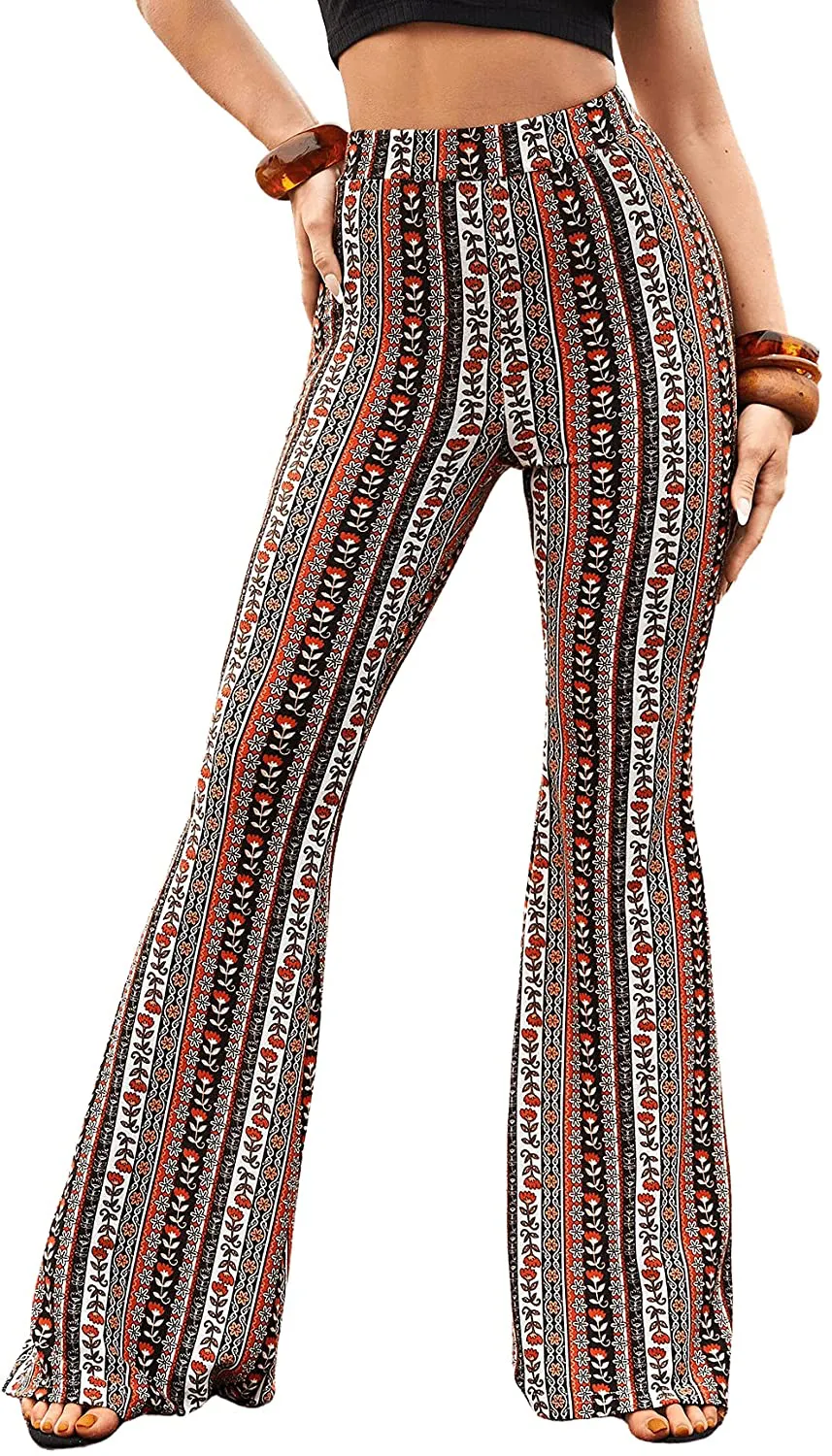 WDIRARA Women's Snakeskin High Waist Casual Flare Bell Bottom Stretch Long Pants