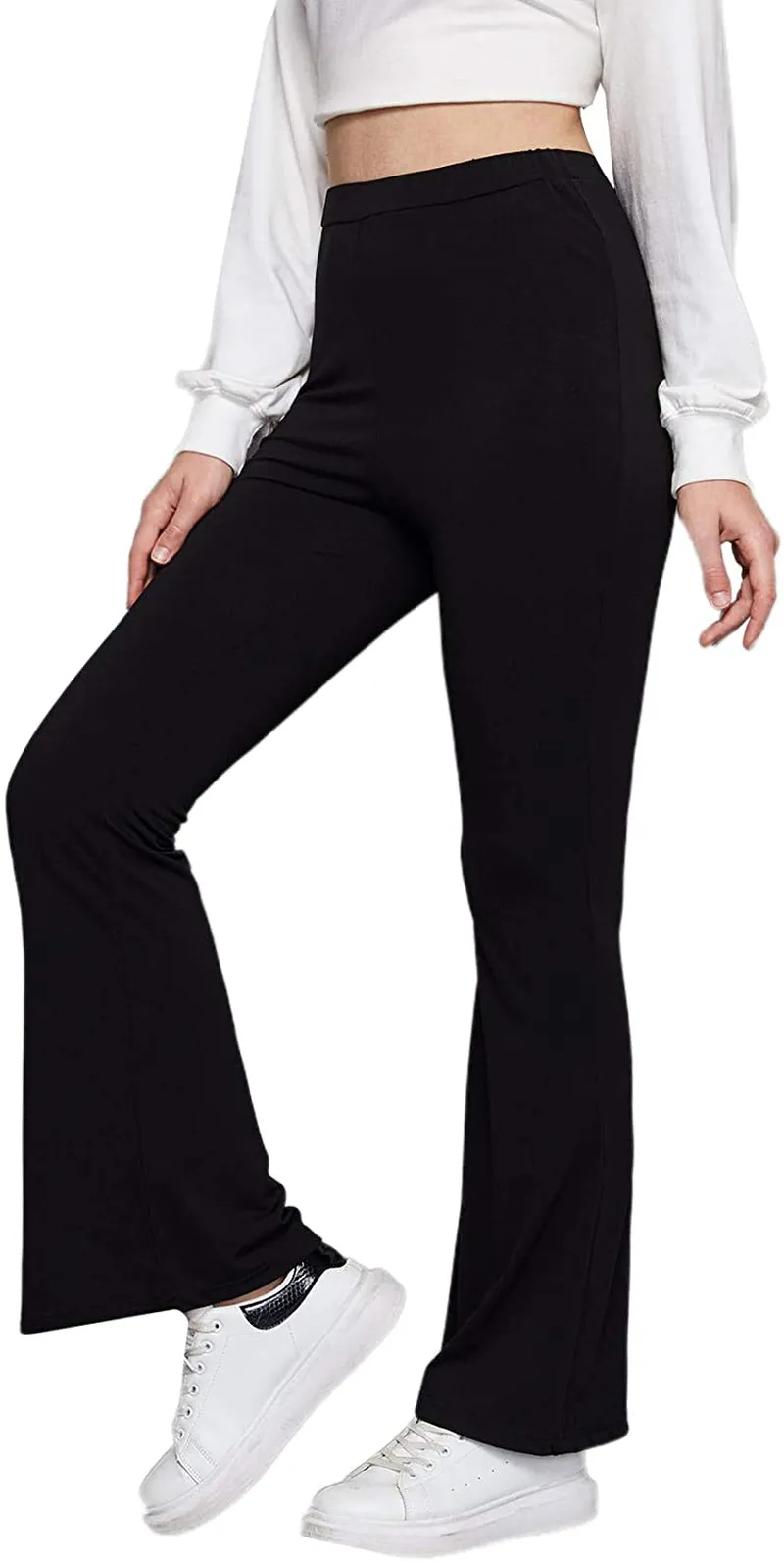 WDIRARA Women's Snakeskin High Waist Casual Flare Bell Bottom Stretch Long Pants
