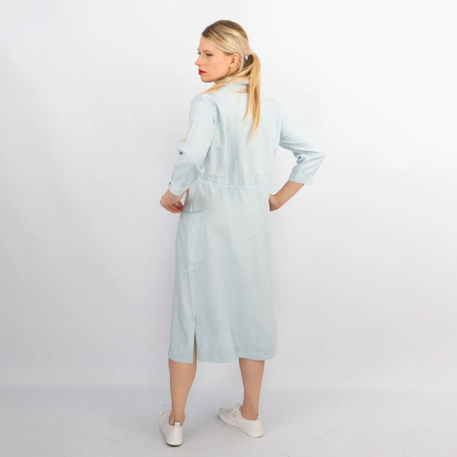 White Stuff Blue Rosie Linen Long Sleeve Shirt Dresses