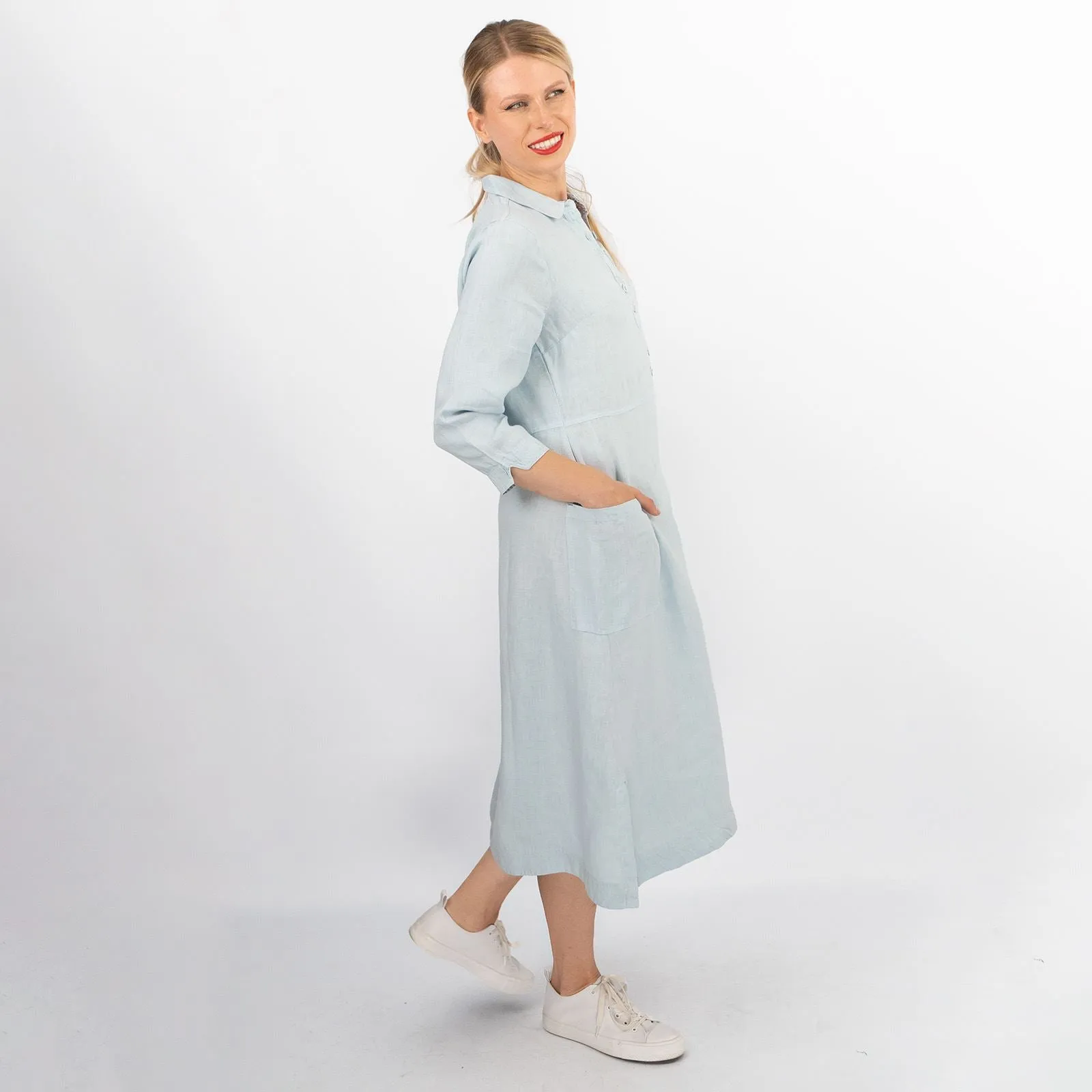 White Stuff Blue Rosie Linen Long Sleeve Shirt Dresses