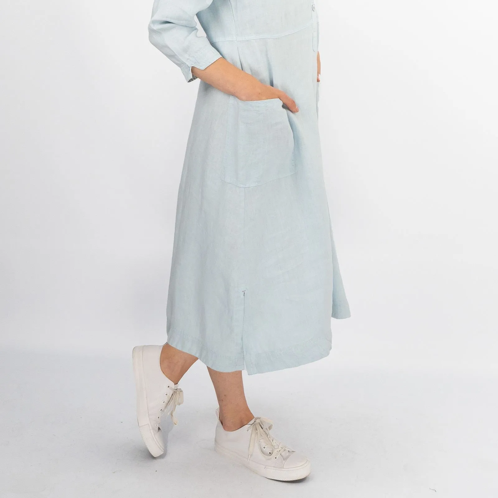 White Stuff Blue Rosie Linen Long Sleeve Shirt Dresses