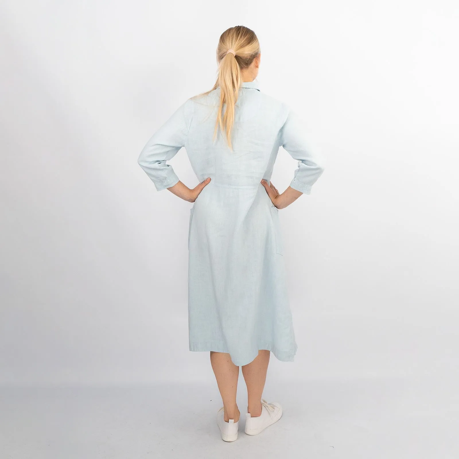 White Stuff Blue Rosie Linen Long Sleeve Shirt Dresses