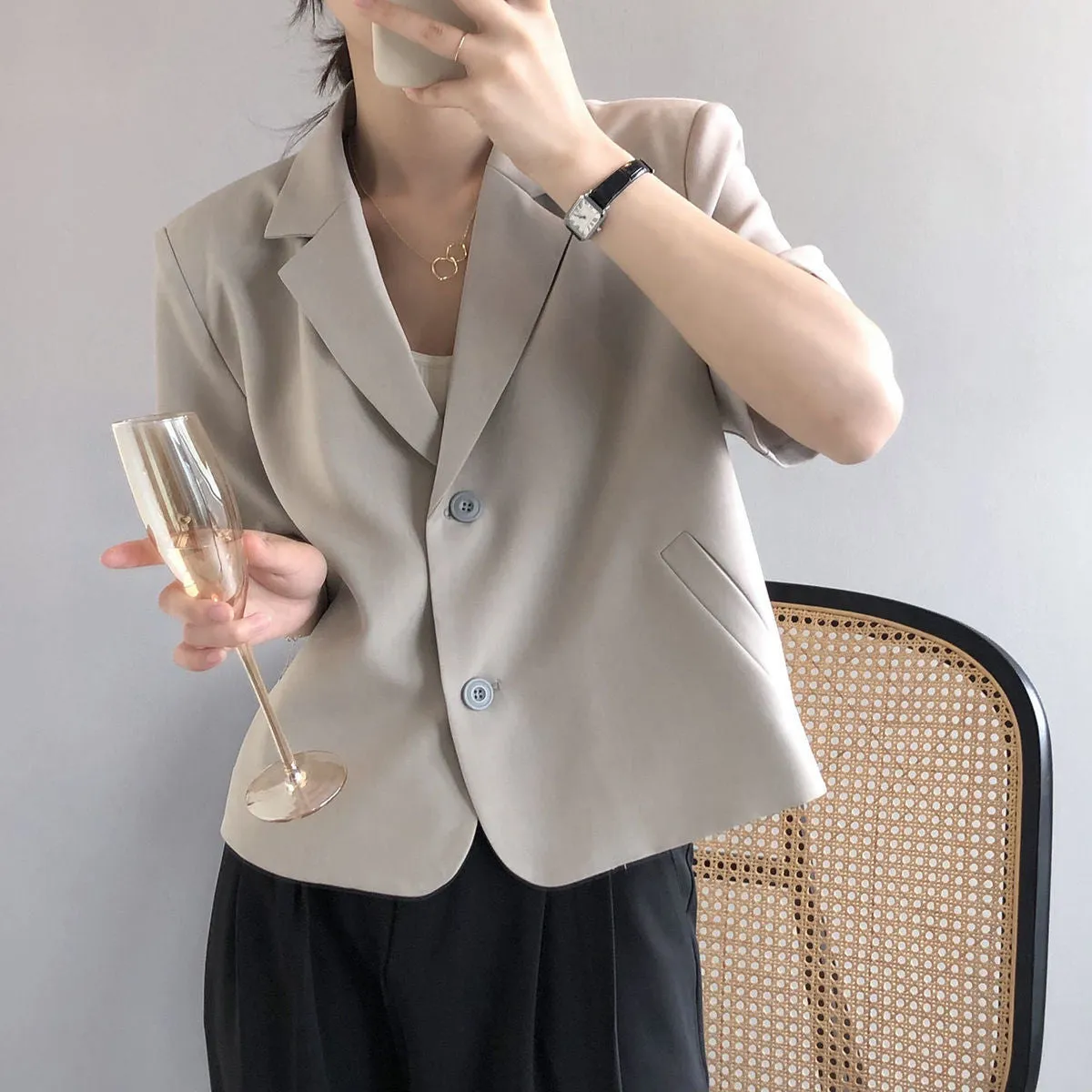 Wjczt Blazers Women S-4XL Solid Office Lady Chic Summer Fashion Single Breasted Casual Popular Crops Basic Ulzzang Notched Outwear New