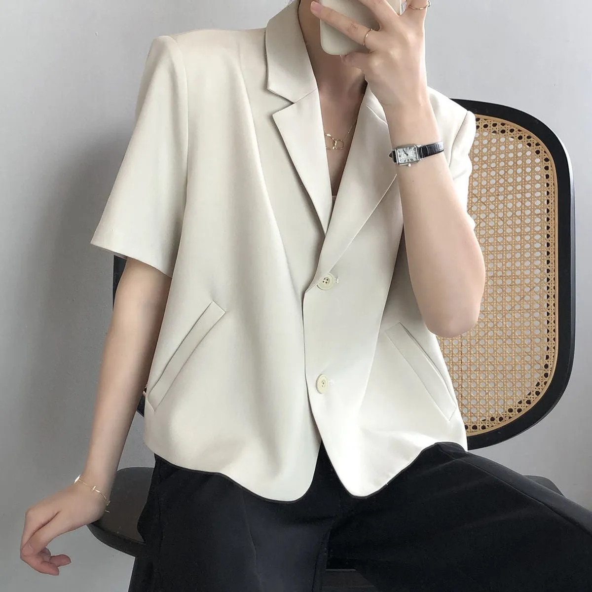Wjczt Blazers Women S-4XL Solid Office Lady Chic Summer Fashion Single Breasted Casual Popular Crops Basic Ulzzang Notched Outwear New