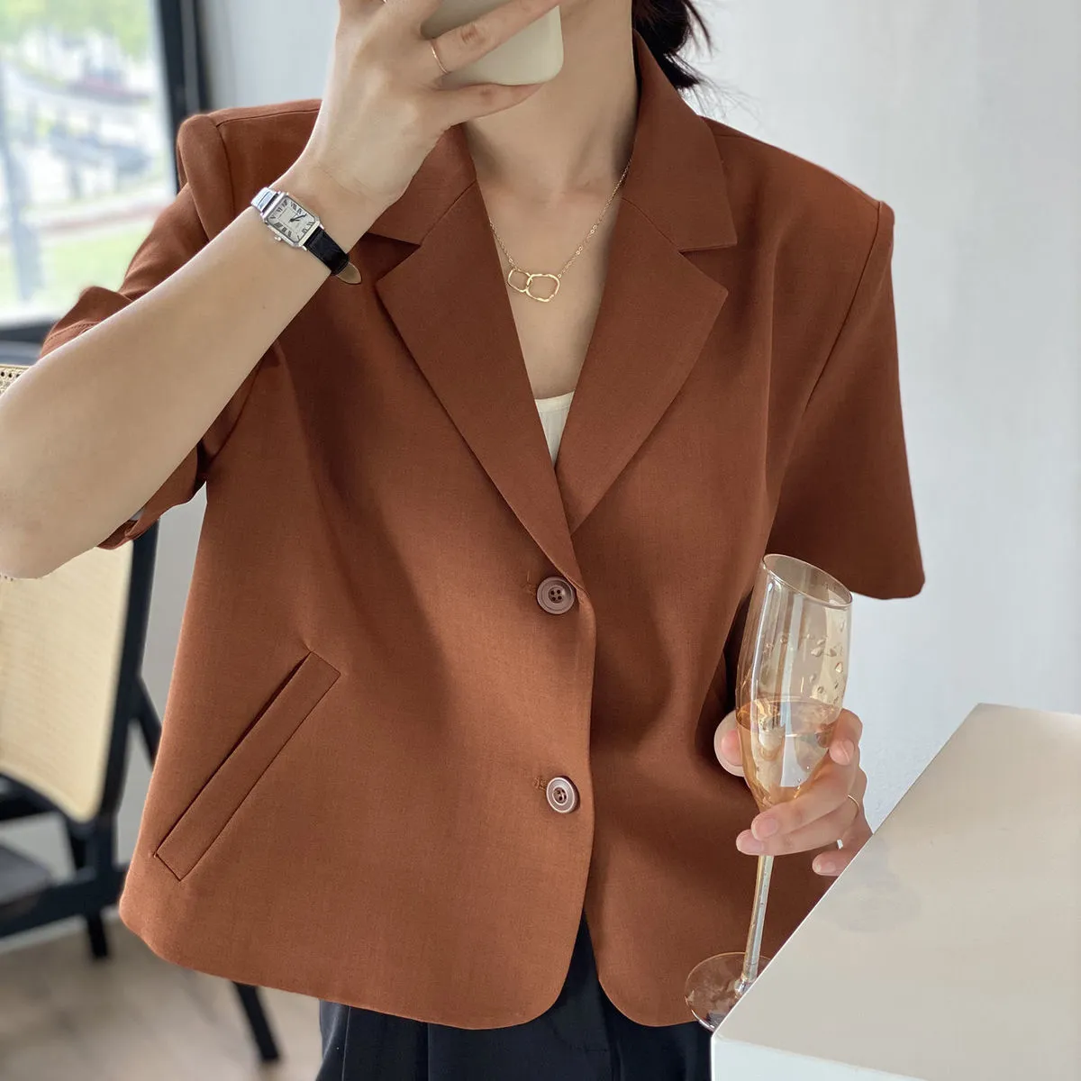 Wjczt Blazers Women S-4XL Solid Office Lady Chic Summer Fashion Single Breasted Casual Popular Crops Basic Ulzzang Notched Outwear New