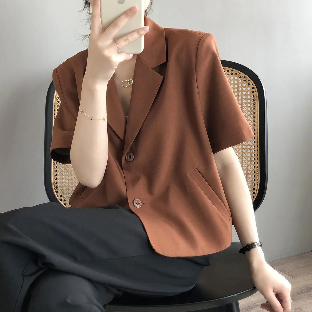 Wjczt Blazers Women S-4XL Solid Office Lady Chic Summer Fashion Single Breasted Casual Popular Crops Basic Ulzzang Notched Outwear New