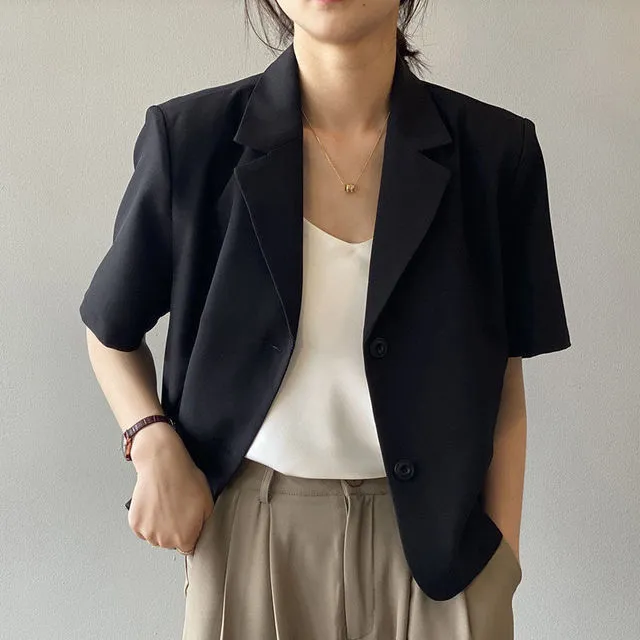 Wjczt Blazers Women S-4XL Solid Office Lady Chic Summer Fashion Single Breasted Casual Popular Crops Basic Ulzzang Notched Outwear New