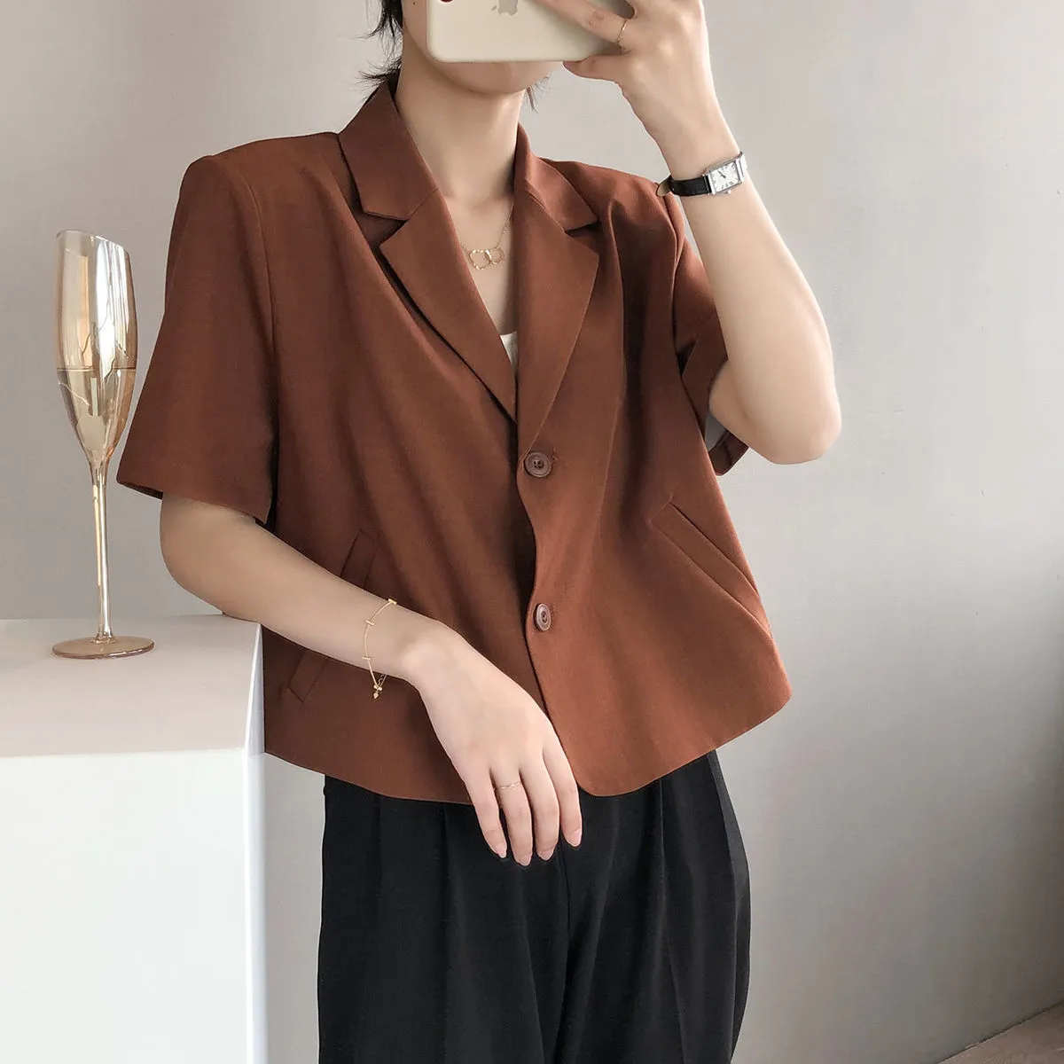 Wjczt Blazers Women S-4XL Solid Office Lady Chic Summer Fashion Single Breasted Casual Popular Crops Basic Ulzzang Notched Outwear New