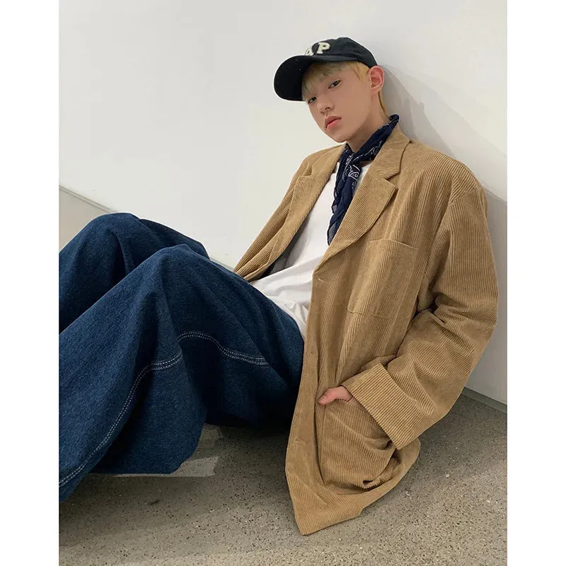 xiangtuibao Mens Corduroy Jackets Khaki Coffee Corduroy Blazer Japanese Streetwear Business Casual Suit Men Fashion Social Dress Clothing
